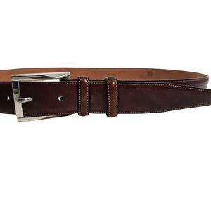 Trafalgar Easton Size 38 Brown Cortina Leather Dress Belt Silver Buckle Luxury